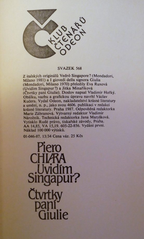 Uvidím Singapur?, Čtvrtky paní Giulie - Image 2