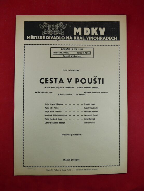 Cesta v poušti - Městské divadlo na král. Vinohradech 10. XII. 1945, plakát A4