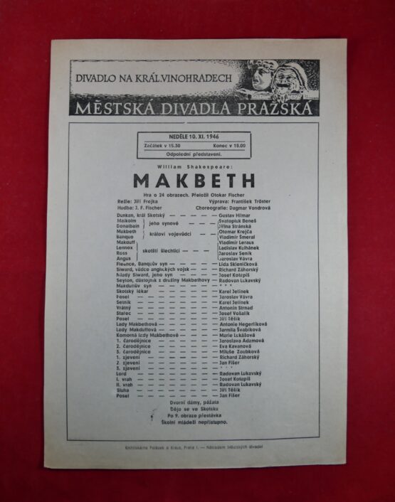 Makbeth - Městská divadla pražská 10. XI. 1946, plakát A4
