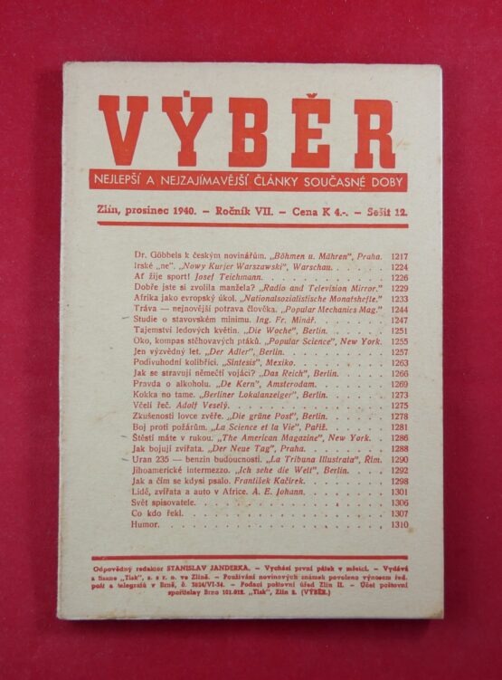 Výběr - nejlepší a nejzajímavější články současné doby, prosinec 1940, ročník VII., sešit 12.