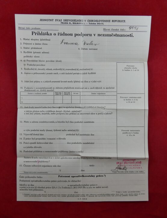 Přihláška o řádnou podporu v nezaměstnanosti